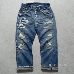 LEVI'S 501XX JEANS'47 MODEL/AMAZING DAMAGE & REPAIR