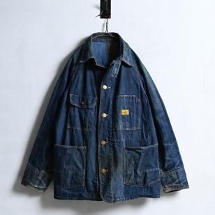 THE BIG FAVORITE DENIM COVERALL with CHINSTRAP & CHANGE BUTTON1930'S/GOOD INDIGO