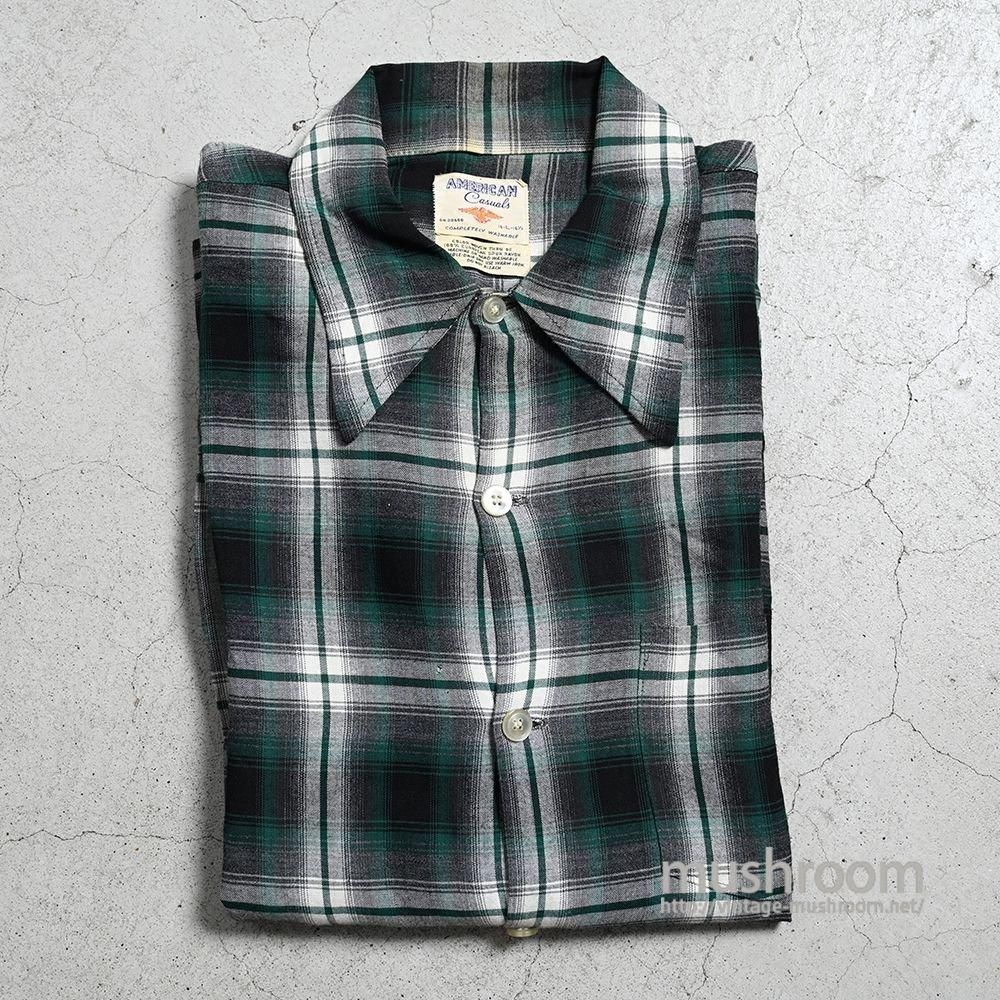 AMERICAN CASUALS SHADOW PLAID RAYON SHIRT（DEADSTOCK/LARGE
