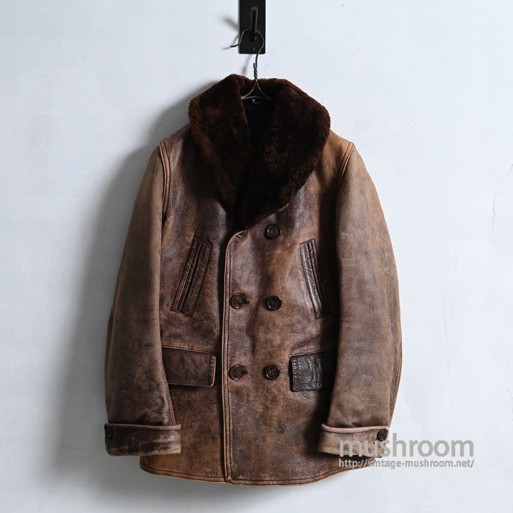 OLD BROWN HORSEHIDE Double-Breasted CAR COAT1930'S/GOOD CONDITION