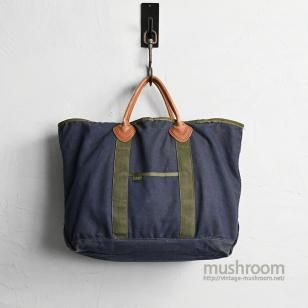 L.L.BEAN CANVAS TOTE BAG with LEATHER HANDLENAVY/GOOD CONDITION