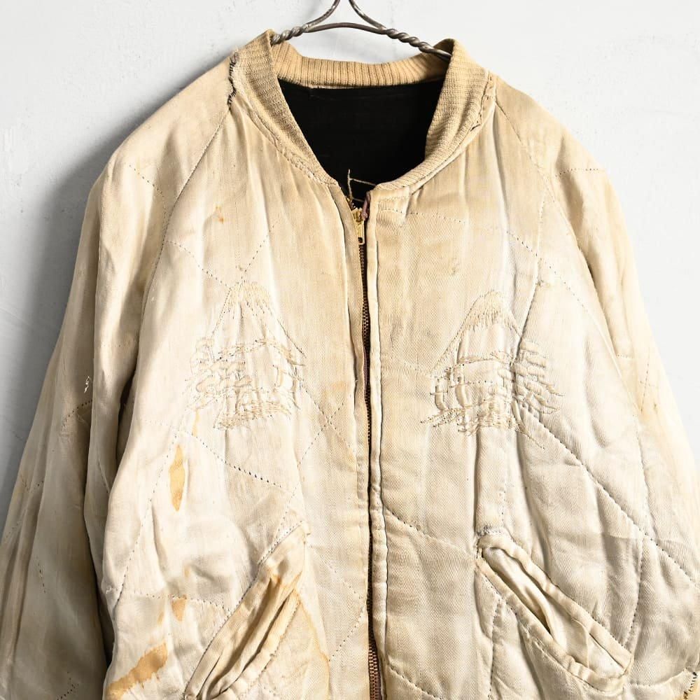 old embroidery souvenir jacket 刺繍スカジャン JAPAN SOUVENIR JACKET with SKULL EMBROIDERY（1950'S） - 古着