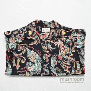 THE LIBERTY HOUSE BLACK HULA GIRL PATTERN S/S HAWAIIAN SHIRT1950'S/DEADSTOCK/MEDIUM