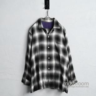 OLD BLKWHT PLAID SHADOW L/S RAYON SHIRT1950'S/BIG SIZE