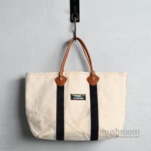 L.L.BEAN CANVAS TOTE BAG with LEATHER HANDLEBLK TRIM/GOOD CONDITION