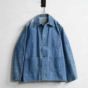 OLD 3-Pocket DENIM CHORE JACKET with UNIQUE POCKETAround 1930'S/GOOD CONDITION