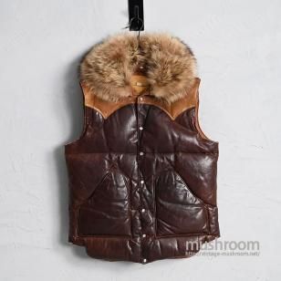 ROCKY MOUNTAIN LEATHER DOWN VEST with FURVERY GOOD CONDITION/SZ 42