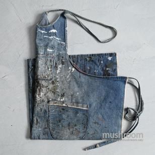 OLD DENIM WORK APRON with PAINTAround 1940'S/GOOD USED CONDITION