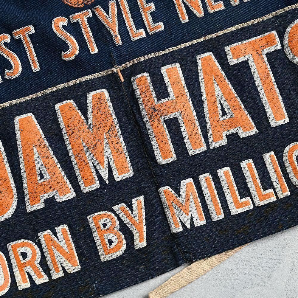 ADAM HATS ADVERTISING DENIM APRON（1940'S/SUPER DARK COLOR