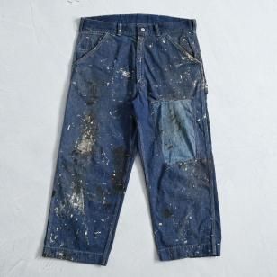 SEARS DENIM PAINTER PANTS with PAINT1960'S/AMAZING REPAIR