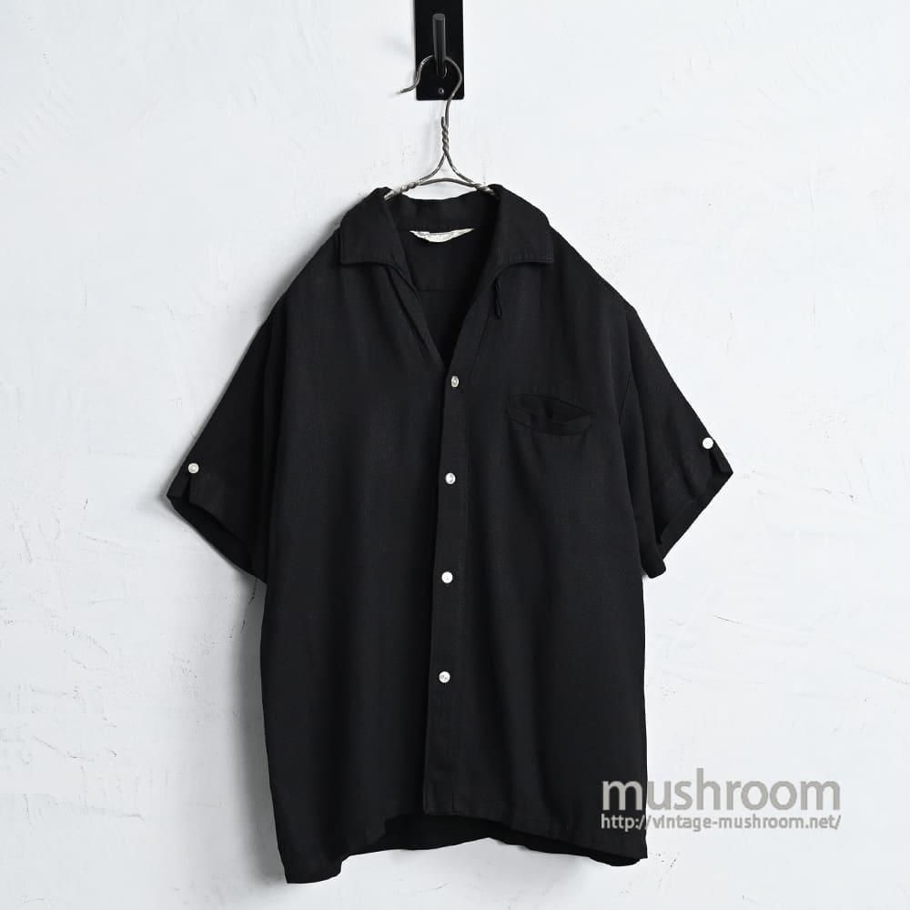 PILGRIM BLACK PLAIN S/S RAYON SHIRT（1950'S/GOOD CONDITION