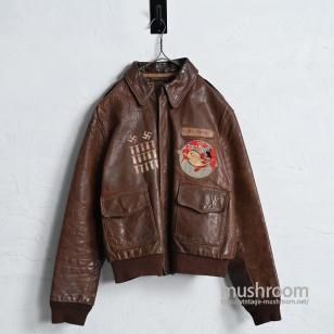WW2 USAAF A-2 LEATHER FLIGHT JACKET with SQUADRON PATCH'42/GOOD CONDITION/SZ 42