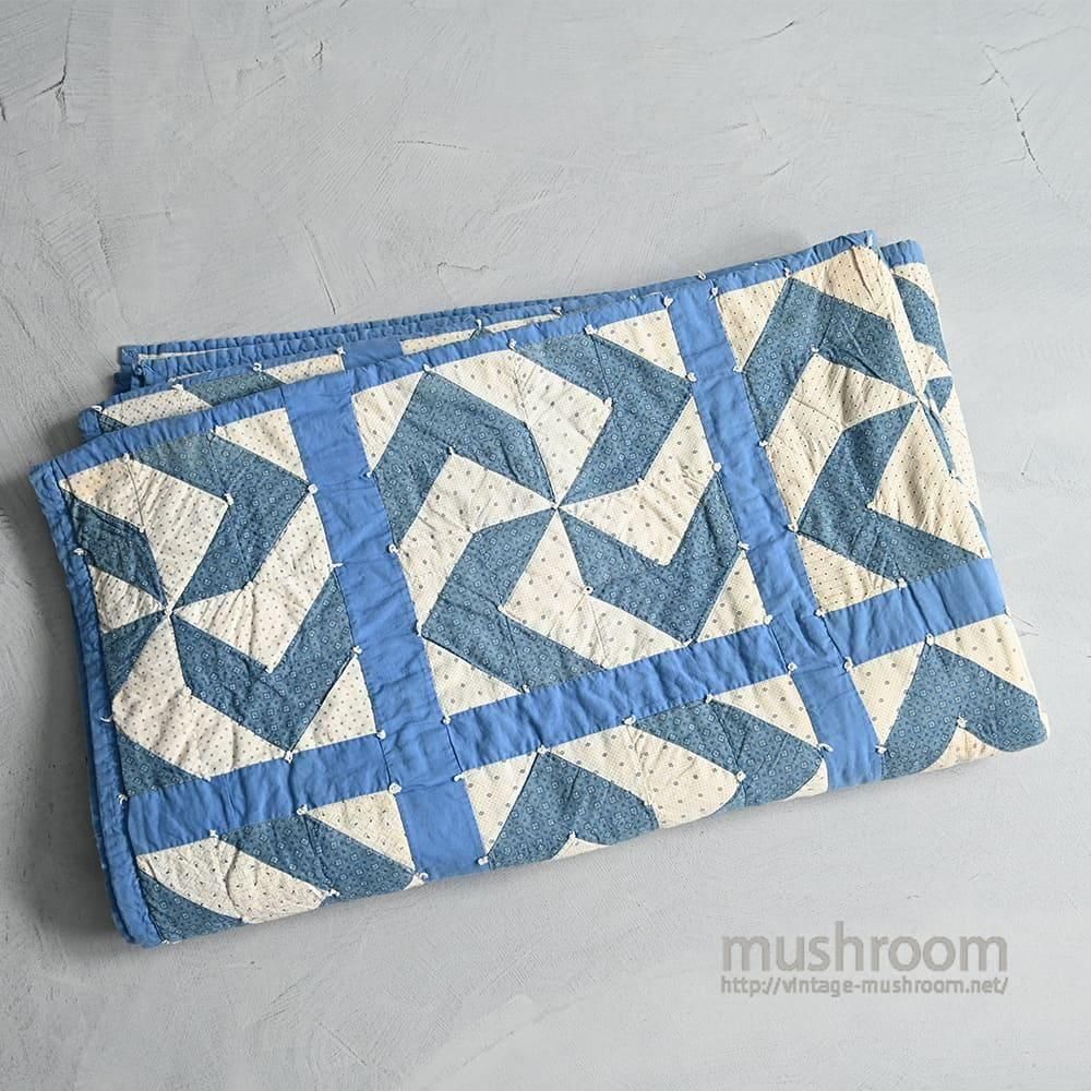 OLD CALICO PATHWORK QUILT with SWASTIKA（1930'S-40'S/GOOD CONDITION）