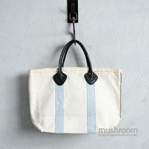 L.L.BEAN CANVAS TOTE BAG with LEATHER HANDLEBLUE TRIM/GOOD CONDITION