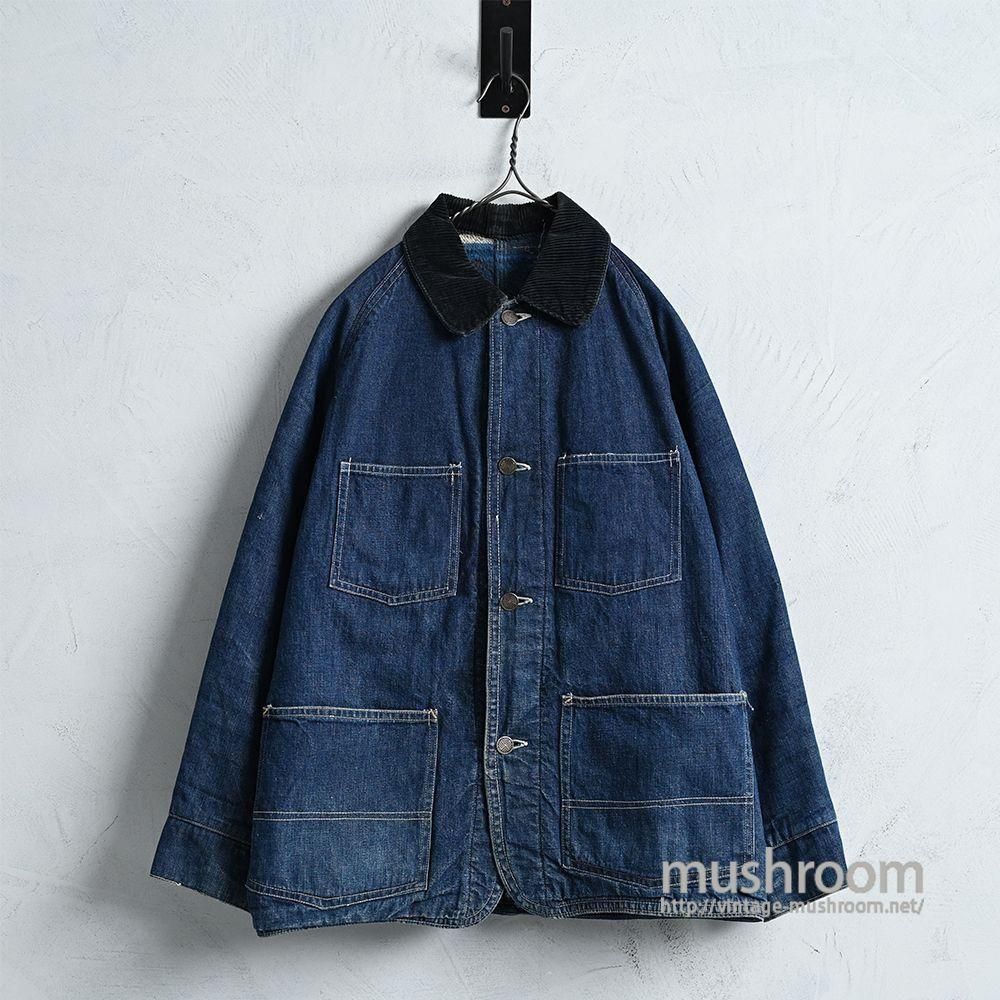 OLD 4-POCKET DENIM COVERALL with BLANKETAround 1930'S/DARK COLOR