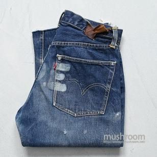 LEVI'S 501XX CUT-OFF JEANS with LEATHER PATCH1950'S/GOOD INDIGO