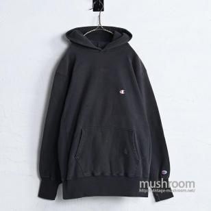 CHAMPION BLACK PLAIN REVERSE WEAVE HOODY1990'S/GOOD CONDITION/X-LARGE