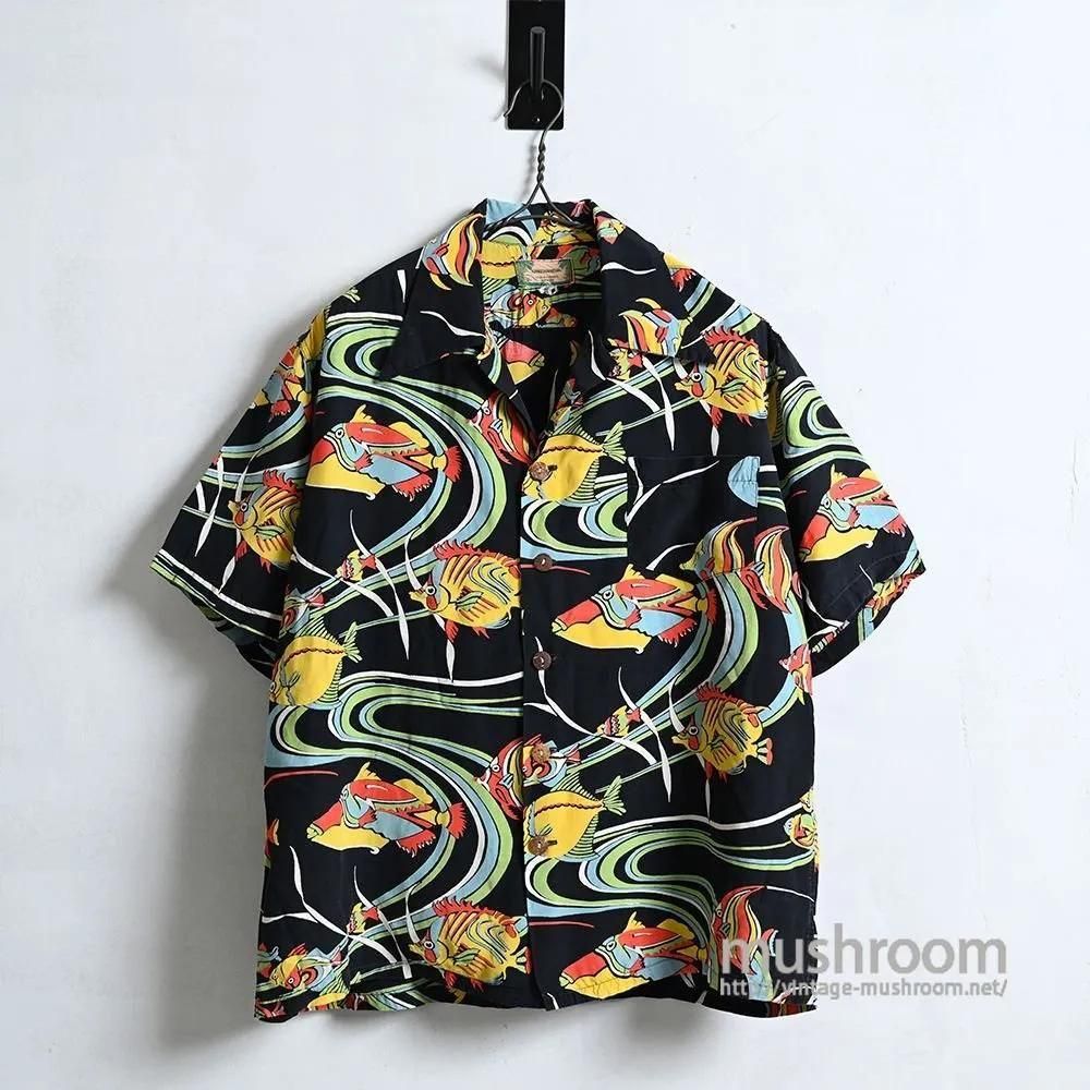 KAMEHAMEHA BLACK S/S HAWAIIAN SHIRT（40'S-50'S/GOOD CONDITION）