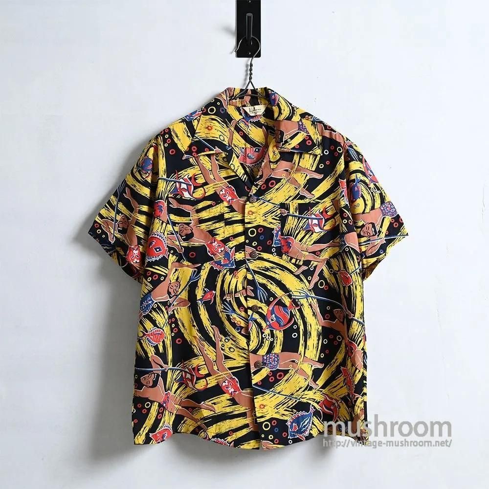 Kiilani BLACK S/S HAWAIIAN SHIRT（40'S-50'S/VERY GOOD CONDITION/MEDIUM）
