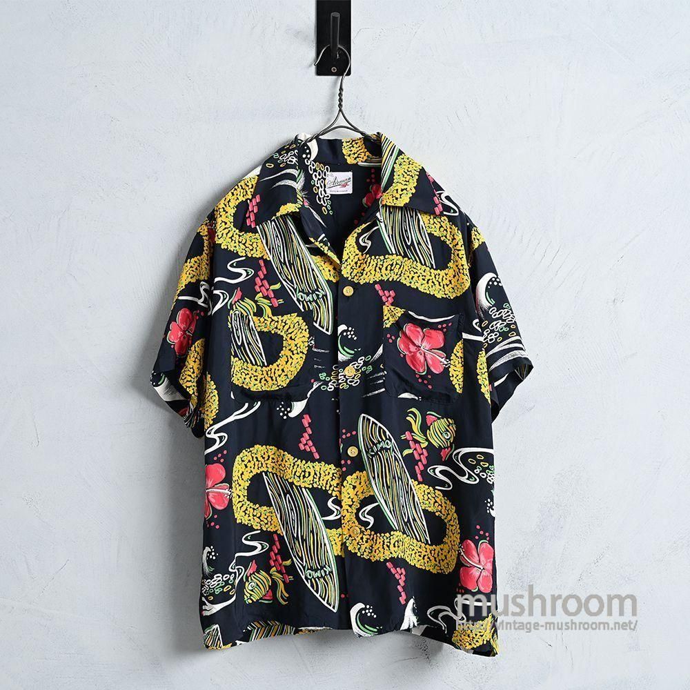 Airman BLACK S/S HAWAIIAN SHIRT（1950'S/VERY GOOD CONDITION/SZ 15-15 1/2）