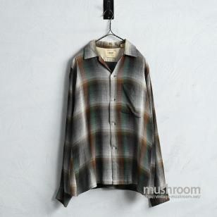 ARROW SHADOW PLAID L/S RAYON SHIRT1950'S/GOOD CONDITION/MEDIUM