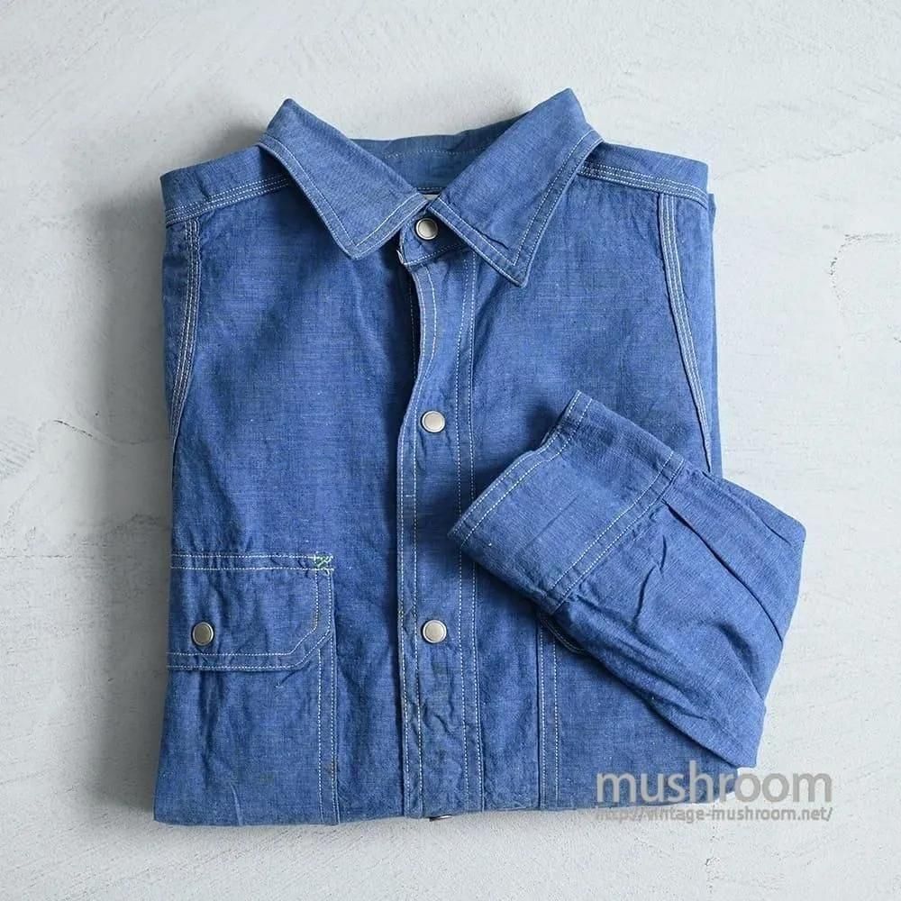 TOPCRAFT BLUE CHAMBRAY L/S WORK SHIRT with ELBOW PATCH（ALMOST DEADSTOCK）