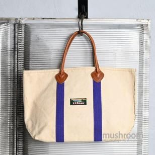 L.L.BEAN CANVAS TOTE BAG with LEATHER HANDLEPURPLE TRIM/GOOD CONDITION