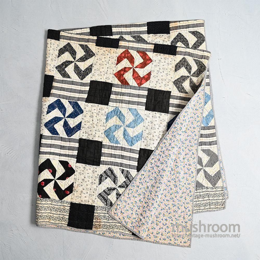OLD CALICO PATHWORK QUILT with SWASTIKA1930'S40'S/GOOD CONDITION
