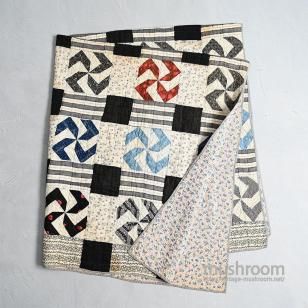 OLD CALICO PATHWORK QUILT with SWASTIKA1930'S40'S/GOOD CONDITION
