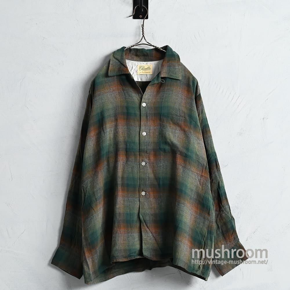 ARROW SHADOW PLAID L/S RAYON SHIRT1950'S/VERY GOOD CONDITION/LARGE