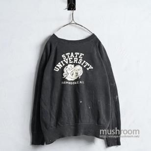 OLD FLOCK PRINT BLACK SWEAT SHIRT with PAINT1960'S/GOOD FADE/BIG SIZE