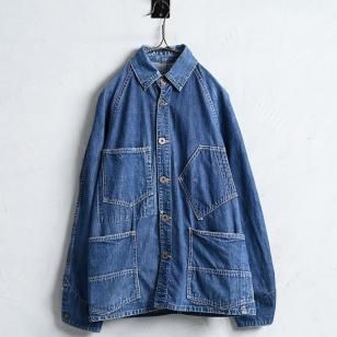 BLACK BEAR DENIM CHORE JACKET with CRAZY POCKET1930'S/GOOD CONDITION
