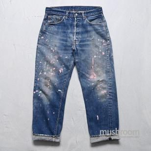 LEVI'S 501 BIGE JEANS with PAINT1960'S/GOOD SIZE & GOOD INDIGO