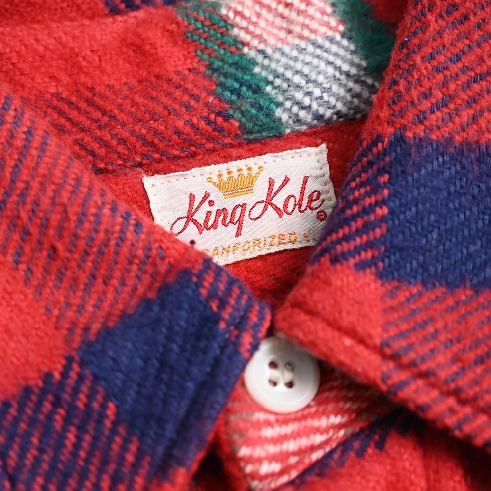 【King Kole】70's 古着 RED チェック WORK SHIRT 60's King Kole キングコール フランネルチェックシャツ レッド