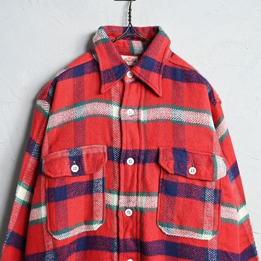 【King Kole】70's 古着 RED チェック WORK SHIRT 60's King Kole キングコール フランネルチェックシャツ レッド