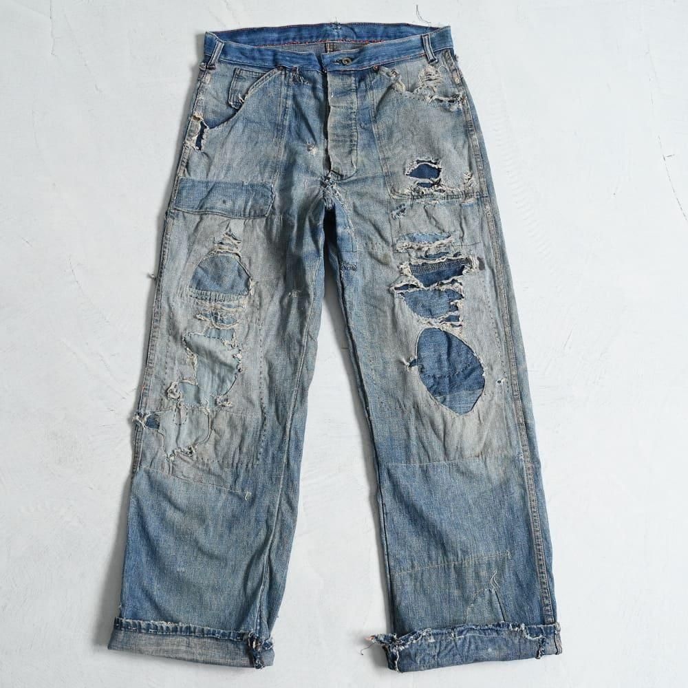 OLD DENIM PAINTER PANTS（Around 1940'S/AMAZING REPAIR