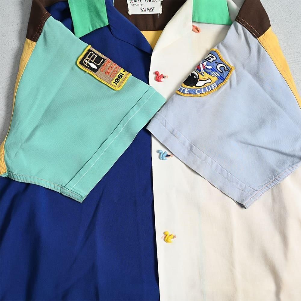 ウェア・シャツ NAT NAST vintage bowling shirt 50's VINTAGE NAT NAST L&L GLASS CHAIN STITCH RAYON BOWLING