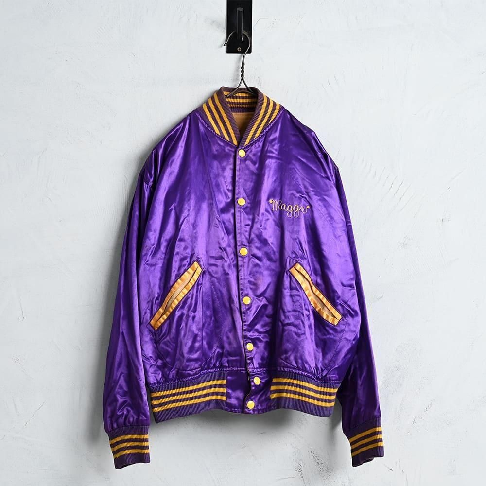 出品今日まで【超レア】ヴィンテージ 1950s ビジュー ジャケット 紫 古着 OLD UNKNOWN REVERSIBLE AWARD JACKET（GOOD CONDITION） - 古着