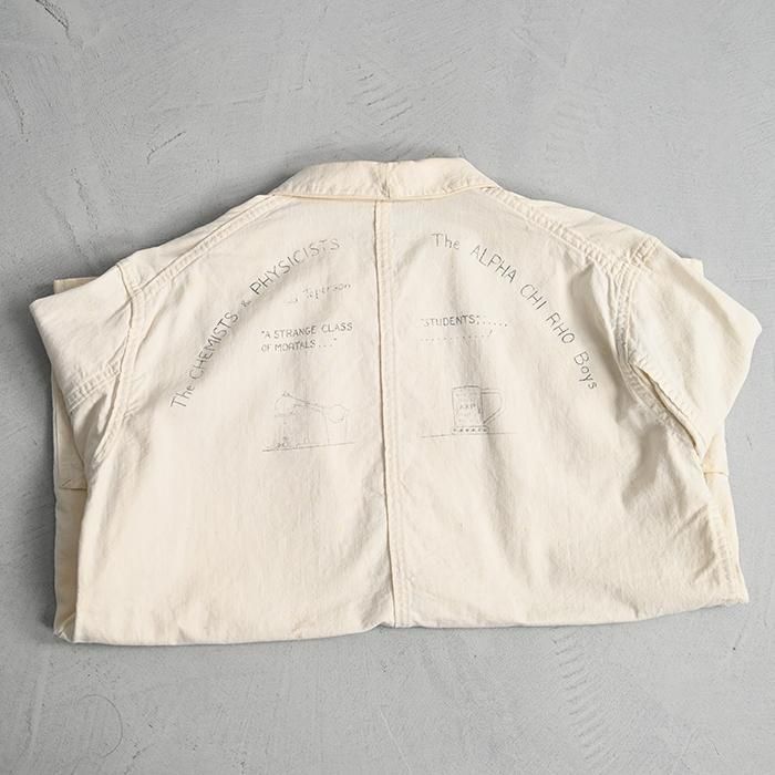 CLEAR FIELD WHITE COTTON MEMORIAL JACKET with HAND-DRAWN1930'S/GOOD CONDITION