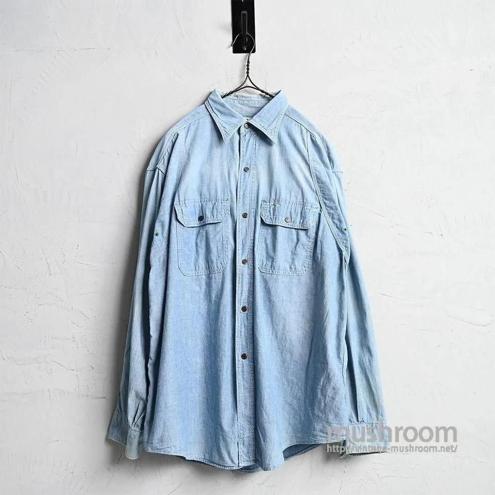MONTGOMERY WARD L/S CHAMBRAY WORK SHIRT with UNUSUAL DETAIL1950'S/GOOD FADE
