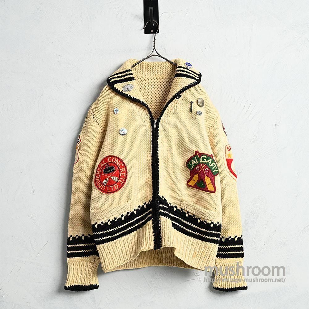 OLD SHAWLCOLLER CARDIGAN with CURLING PATCH & PINS1950'S/GOOD CONDITION