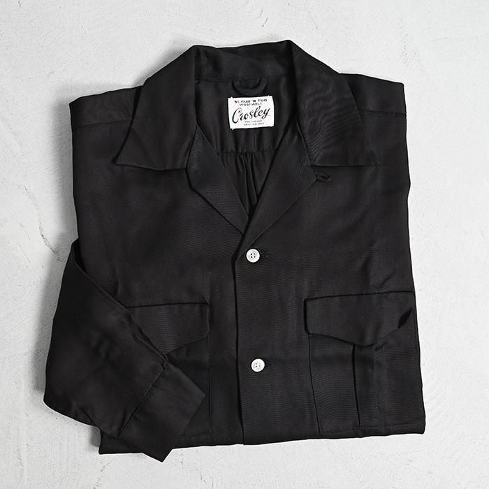 Crosby BLACK PLAIN L/S RAYON SHIRT1950'S/DEADSTOCK