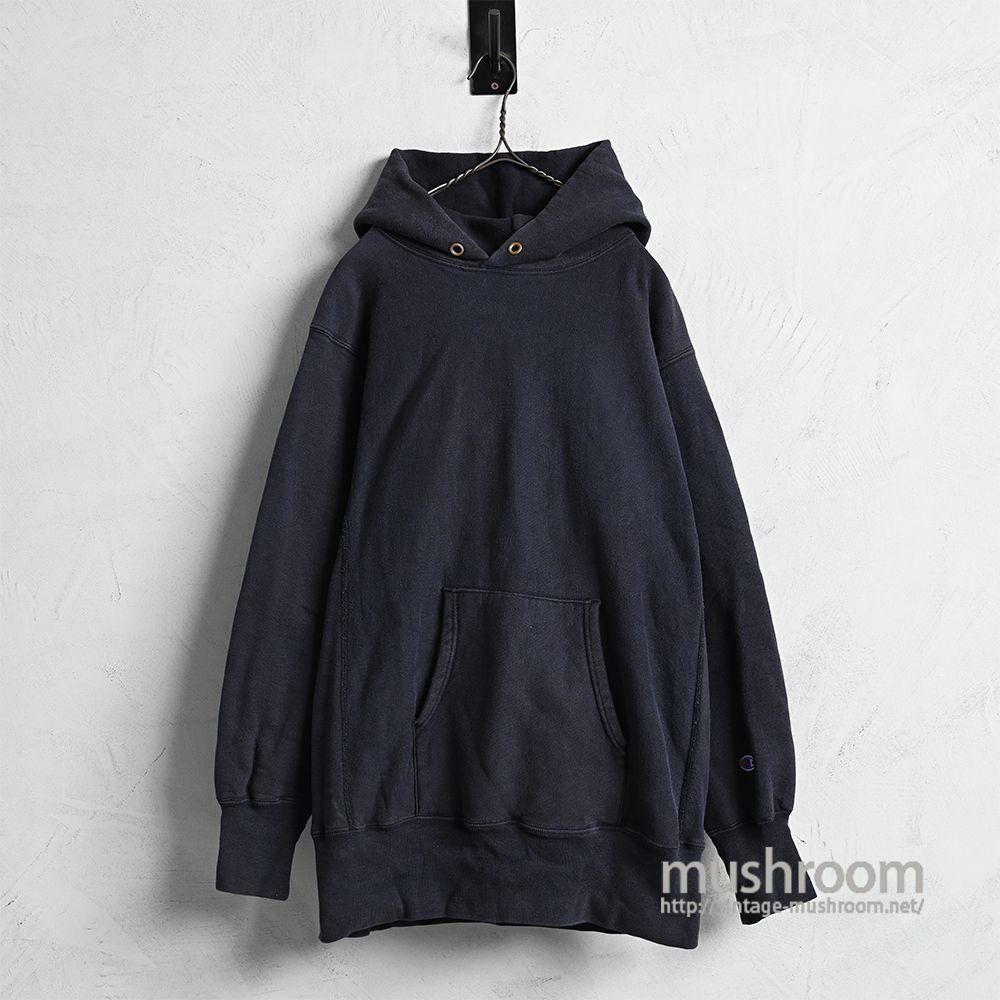 CHAMPION BLACK PLAIN REVERSE WEAVE HOODY1990'S/GOOD CONDITION/LARGE