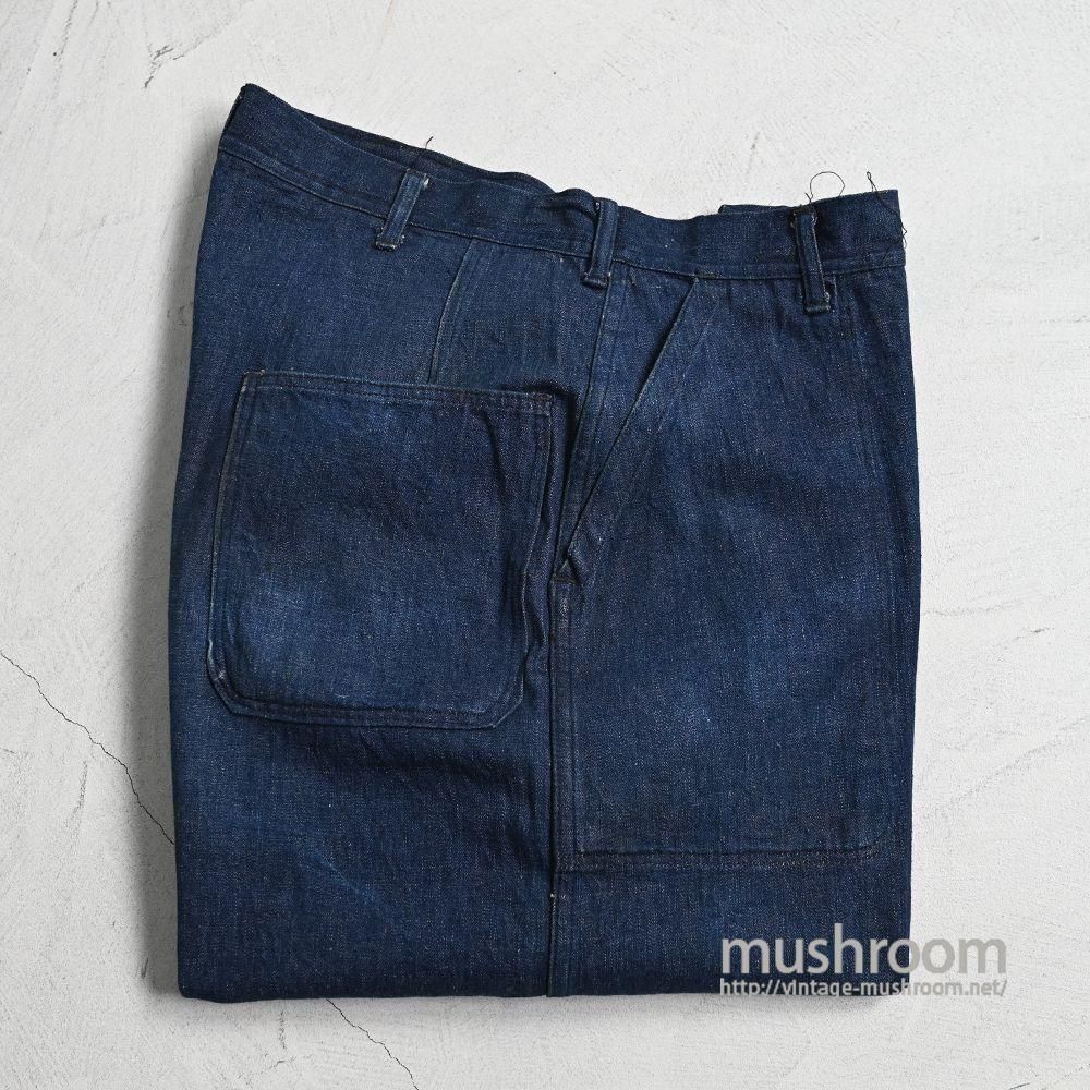 WW2 U.S.NAVY DUNGAREE DENIM TROUSERS with METAL BUTTON1940'S/SUPER DARK COLOR