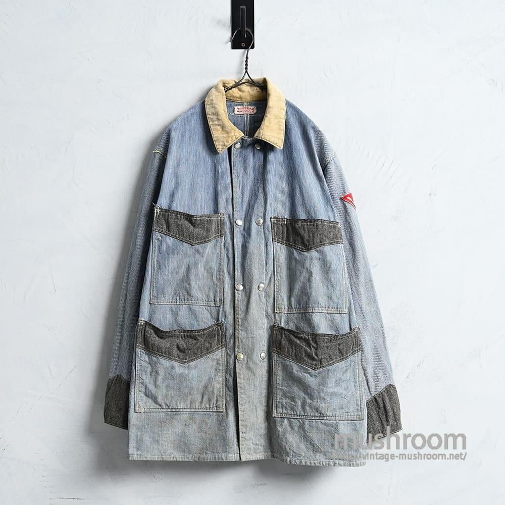 INDIAN OVERALL CO PIN-STRIPED  BLACK COVERT W/SNAP BUTTON COVERALL1940'S/RARE PIECE 