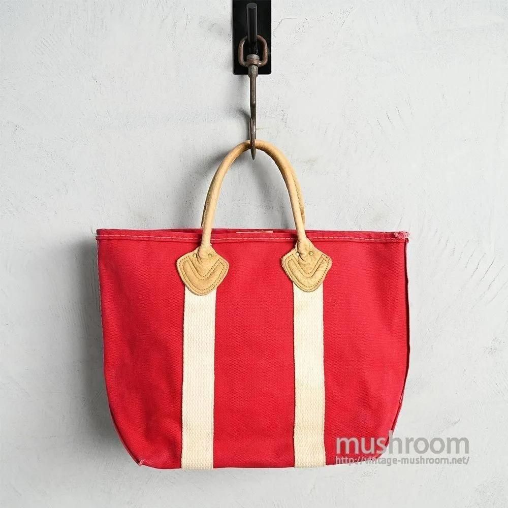 L.L.BEAN CANVAS TOTE BAG with LEATHER HANDLE��1980'S/RED BODY/GOOD CONDITION��