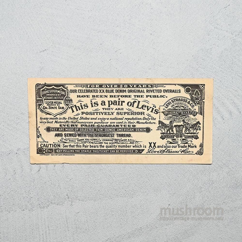 LEVI'S 501XX GUARANTEE TICKET��FOR OVER 80 YEARS��