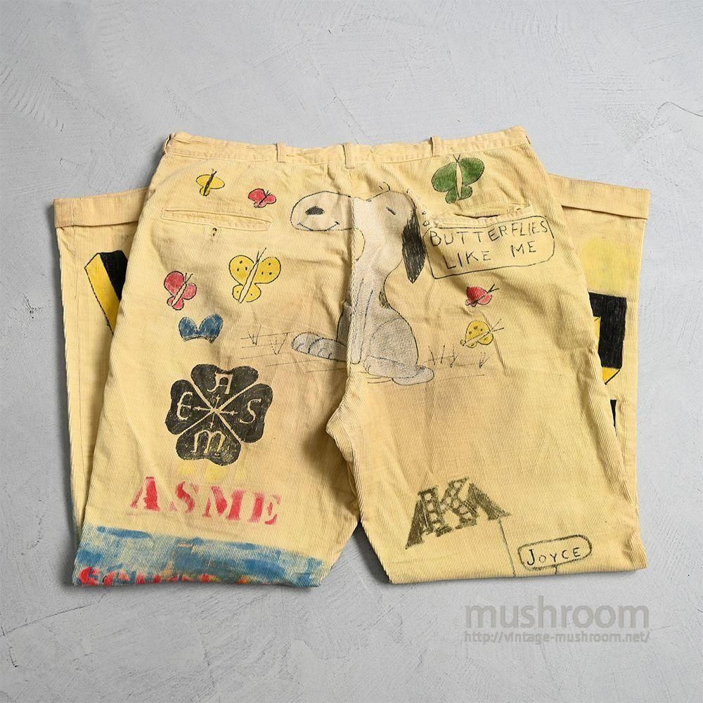 OLD HAND-DRAWN MEMORIAL CORDUROY TROUSERS��1960'S/ART PIECE��