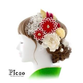 Kmk T030 剣つまみ細工の花飾りとホワイトローズの和装用髪飾りセット レッド Kmk T030 剣つまみ細工の花飾りとホワイトローズの和装用髪飾りセット レッド