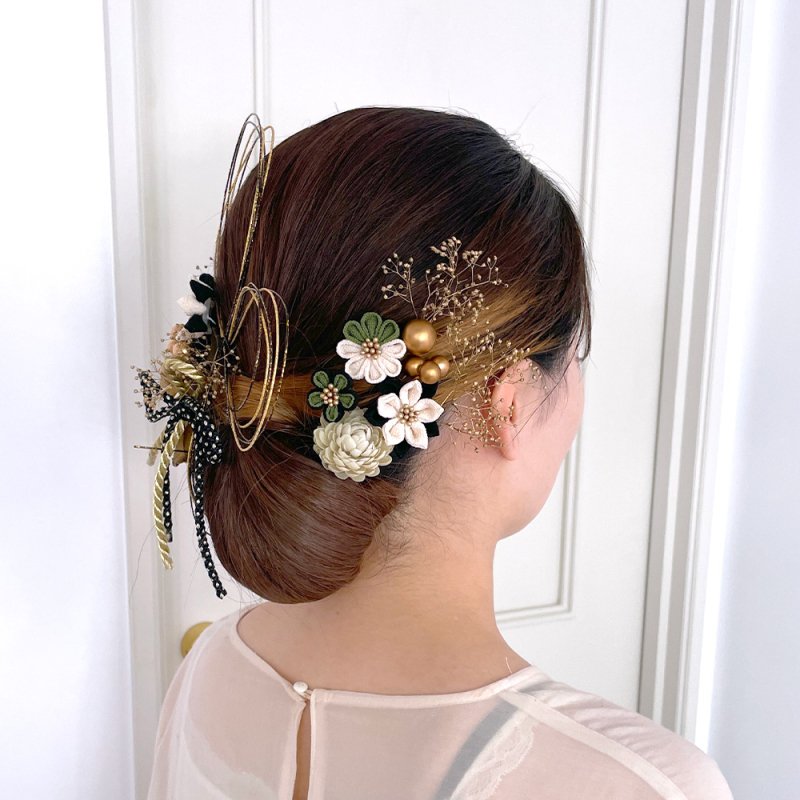 kmk-T047 ｜胡蝶蘭とつまみ小花の髪飾りセット